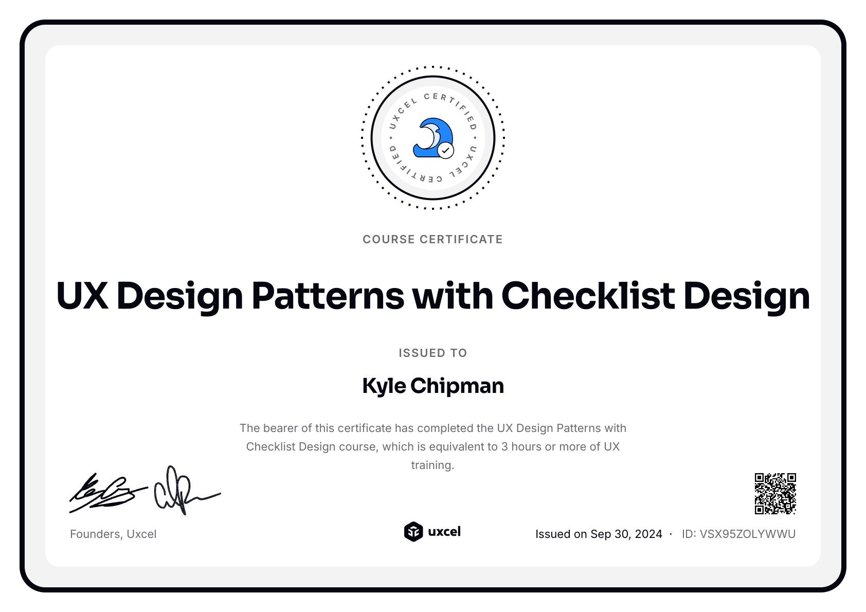 Kyle Chipman's certificate